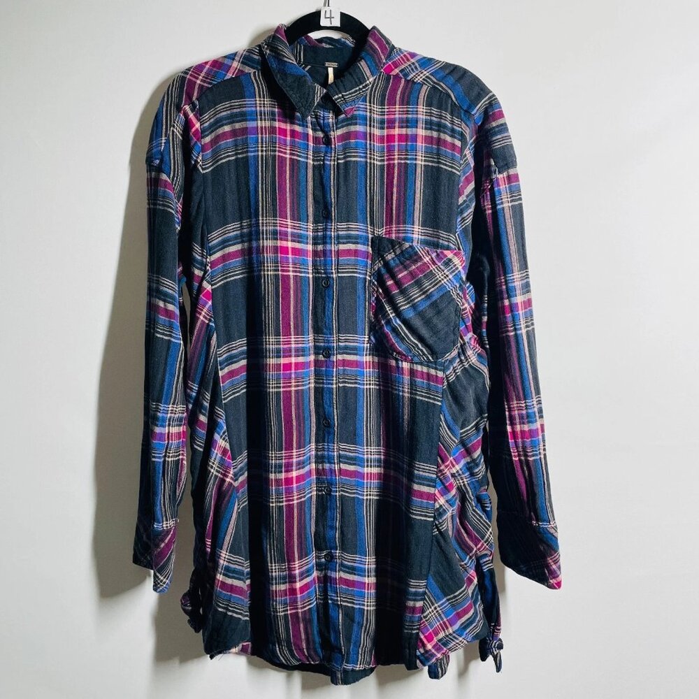 Free People Womens Multicolor Nordic Day Side Lace Up Plaid Flannel Top Size S